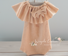 Load image into Gallery viewer, Flower Bonnet and Matching Romper Set for 12-24 Months Old | Ivory, Beige Colour | Velour Fabric | Photography Prop Outfit