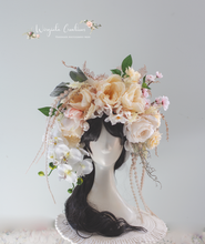 Load image into Gallery viewer, Large Cream, Ivory, White Flower Headpiece | Photography Crown | Luxury Flower Headband for Adults