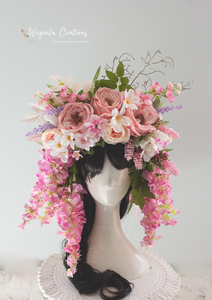 Large Pink Flower Headpiece | Photography Crown | Luxury Flower Headband for Adults
