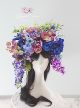 Load image into Gallery viewer, Large Blue, Pink Flower Headpiece | Photography Crown | Luxury Flower Headband for Adults