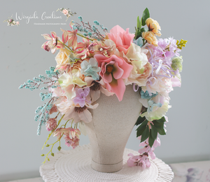 Large Peach, Pink, Lilac Headpiece | Photography Crown | Luxury Flower Headband for Adults