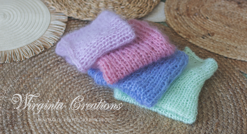 Handmade Mohair Layer | Colours: Dark Pink, Mint, Blue, Violet | Knitted Photography Prop