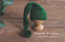 Load image into Gallery viewer, Green Knitted Newborn Footed Romper with Matching Bonnet | Photo Prop | Non-Fuzzy Yarn | Reay to Send