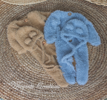 Load image into Gallery viewer, Newborn Footed Romper and Matching Bonnet | Photo Prop | Colours available: Blue, Brown | Knitted Teddy Bear Outfit | Ready to Send