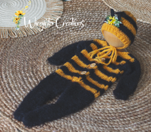 Load image into Gallery viewer, Newborn Bee Outfit with Matching Bonnet | Soft Yarn | Colours: Black, Yellow | Photography Prop