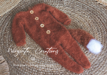 Load image into Gallery viewer, Burnt Orange Newborn Fox Footed Romper with Matching Bonnet| Soft, Fuzzy Yarn | Photography Prop | Ready to send