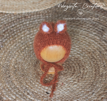 Load image into Gallery viewer, Burnt Orange Newborn Fox Footed Romper with Matching Bonnet| Soft, Fuzzy Yarn | Photography Prop | Ready to send