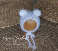 Load image into Gallery viewer, Newborn Footed Romper and Matching Bonnet | Photo Prop | White Colour | Knitted Teddy Bear Outfit | Ready to Send