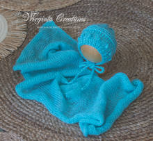 Load image into Gallery viewer, Newborn set | Turquoise | Knitted Wrap and Bonnet | Ready to Send