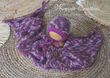 Load image into Gallery viewer, Newborn set | Mixed Colour | Knitted Wrap and Bonnet | Ready to Send