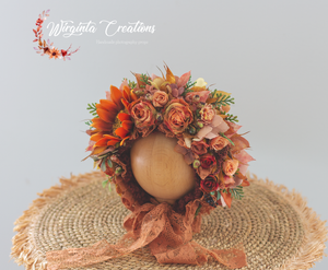 Flower Bonnet for Newborns (0-3 Months) | Photography Headpiece | Autumn Colours | Ready to Send