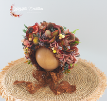 Load image into Gallery viewer, Flower Bonnet for Newborns (0-3 Months) | Photography Headpiece | Autumn Colours | Ready to Send