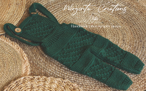 Bonnet and Matching Dungarees Set | Size 9-18 Months Old | Dark Green Colour | Knitted | Photography prop