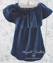 Load image into Gallery viewer, Flower Bonnet and Matching outfit for 12-24 months old. Dark Blue, Navy