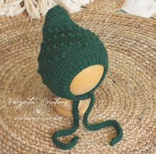 Load image into Gallery viewer, Bonnet and Matching Dungarees Set | Size 9-18 Months Old | Dark Green Colour | Knitted | Photography prop