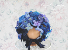 Load image into Gallery viewer, Flower Bonnet and Matching outfit for 12-24 months old. Dark Blue, Navy