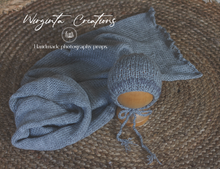 Load image into Gallery viewer, Newborn set | Grey | Knitted Wrap and Bonnet | Ready to Send | Photography Prop