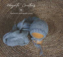 Load image into Gallery viewer, Newborn set | Grey | Knitted Wrap and Bonnet | Ready to Send | Photography Prop