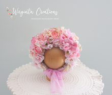 Load image into Gallery viewer, Flower Bonnet for Newborns (0-3 Months) | Photography Headpiece | Pink Colour | Ready to Send