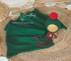 Newborn set | Red and Green | Knitted Wrap and Bonnet | Ready to Send | Photography Prop | Christmas