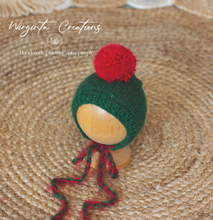 Load image into Gallery viewer, Newborn set | Red and Green | Knitted Wrap and Bonnet | Ready to Send | Photography Prop | Christmas