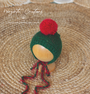 Newborn set | Red and Green | Knitted Wrap and Bonnet | Ready to Send | Photography Prop | Christmas