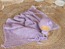 Load image into Gallery viewer, Newborn set | Lilac | Knitted Wrap and Bonnet | Ready to Send | Photography Prop