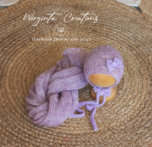 Load image into Gallery viewer, Newborn set | Lilac | Knitted Wrap and Bonnet | Ready to Send | Photography Prop