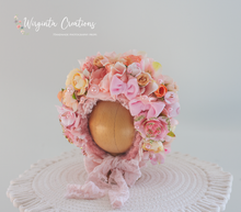 Load image into Gallery viewer, Flower Bonnet for Newborns (0-3 Months) | Photography Headpiece | Pink Colour | Ready to Send