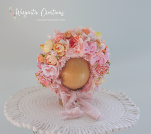 Flower Bonnet for Newborns (0-3 Months) | Photography Headpiece | Pink Colour | Ready to Send