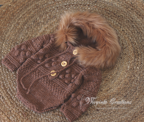 Brown Hooded Romper | Photography Prop | Eskimo-Inspired Outfit | Size: 6-12 Months Old