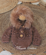 Load image into Gallery viewer, Brown Hooded Romper | Photography Prop | Eskimo-Inspired Outfit | Size: 6-12 Months Old