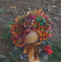 Load image into Gallery viewer, Flower Bonnet for 12-24 Months Old | Burnt Orange, Green, Brown Colour | Photography Prop | Artificial Flower Headpiece | Autumn Edition