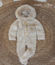 Load image into Gallery viewer, Newborn Footed Romper with Hood | Photo Prop | Cream Colour | Knitted Eskimo Outfit | Ready to Send