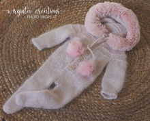 Load image into Gallery viewer, Newborn Footed Romper with Hood | Photo Prop | Pale Lilac, Pink Colour | Knitted Eskimo Outfit | Angora | Ready to Send