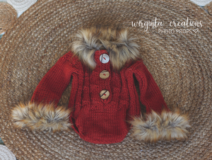 Burnt Orange Squirrel Romper with Matching Bonnet | Size: 6-12 Months Old | Knitted | Photography Prop | Ready to send