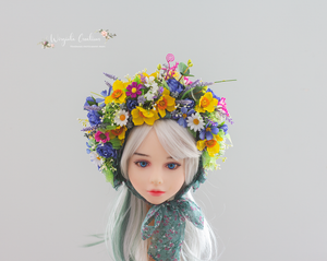 Meadow-Inspired Flower Bonnet for 6-24 Months Old | Photography Prop| Flower Headpiece | Colourful | Handmade