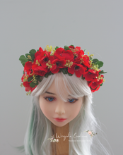 Load image into Gallery viewer, Flower Headband | Toddler to Older Children, Adult | Red, Green Colours | Photography Prop | Posing Headpiece | Flower Halo