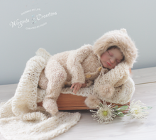 Load image into Gallery viewer, Newborn Footed Romper with Hood | Photo Prop | Cream Colour | Knitted Eskimo Outfit | Ready to Send