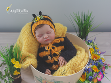 Load image into Gallery viewer, Newborn Bee Outfit with Matching Bonnet | Soft Yarn | Colours: Black, Yellow | Photography Prop