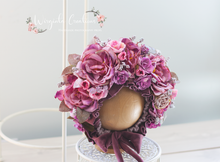 Load image into Gallery viewer, Flower Bonnet and Matching outfit for 12-24 months old. Dark Mauve