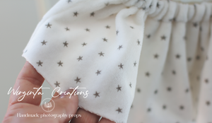 Flower Bonnet and Matching outfit for 12-24 months old. Cream, White. Stars Velvet Fabric. Christmas, Festive