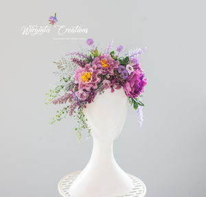 Pink, Dusky Pink, Purple Headpiece | Photography Crown | Artificial Flowers for Adults