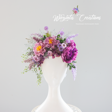 Load image into Gallery viewer, Pink, Dusky Pink, Purple Headpiece | Photography Crown | Artificial Flowers for Adults