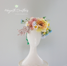 Load image into Gallery viewer, Cream, Yellow, Light Blue Magnolia Headpiece | Photography Crown | Artificial Flowers for Adults