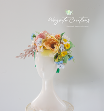 Load image into Gallery viewer, Cream, Yellow, Light Blue Magnolia Headpiece | Photography Crown | Artificial Flowers for Adults