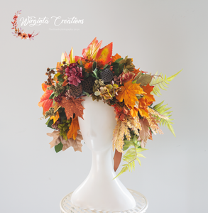 Large Burnt Orange Autumn Headpiece | Photography Crown | Artificial Flowers for Adults