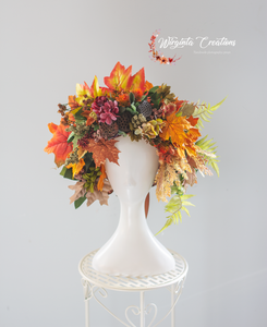 Large Burnt Orange Autumn Headpiece | Photography Crown | Artificial Flowers for Adults