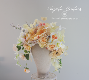 Large Cream, Beige, White Headpiece | Photography Crown | Artificial Flowers for Adults