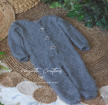 Load image into Gallery viewer, Koala bonnet and matching knitted romper for 18-24 months old. Dark grey. Ready to send photo prop